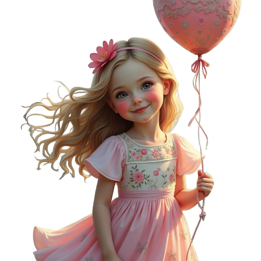 Whimsical Watercolor Girl with Balloon on White Canvas