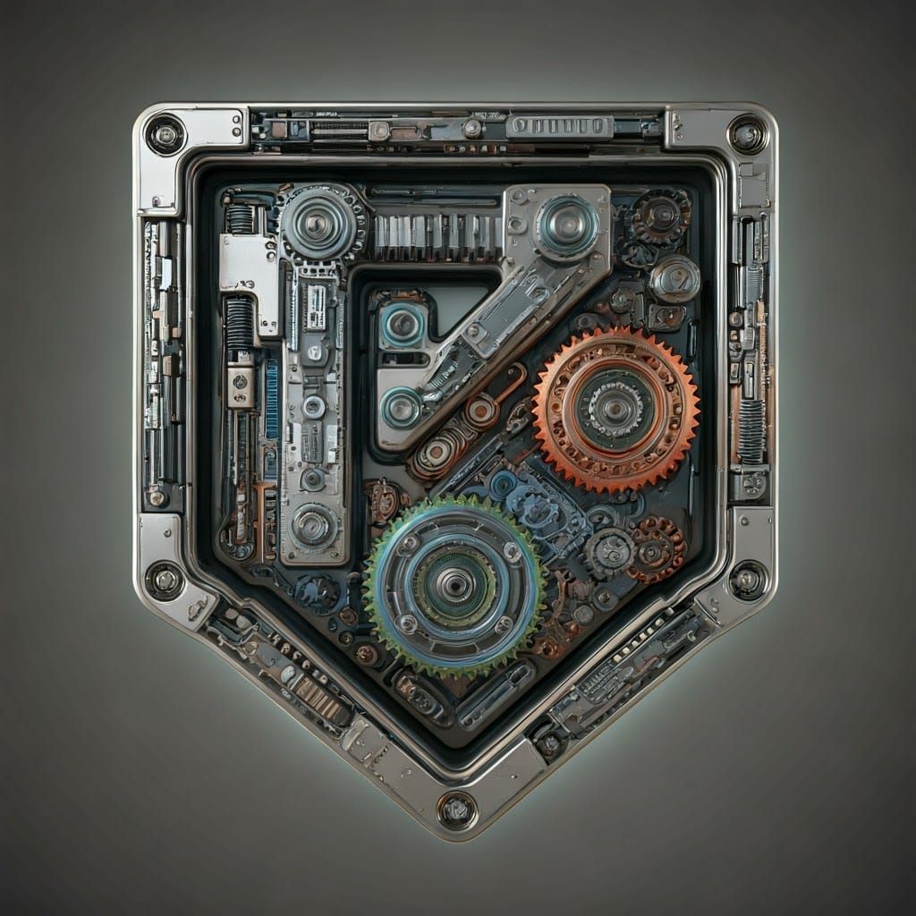 Futuristic Mechanical Emblem in Metallic Alloys and Neon