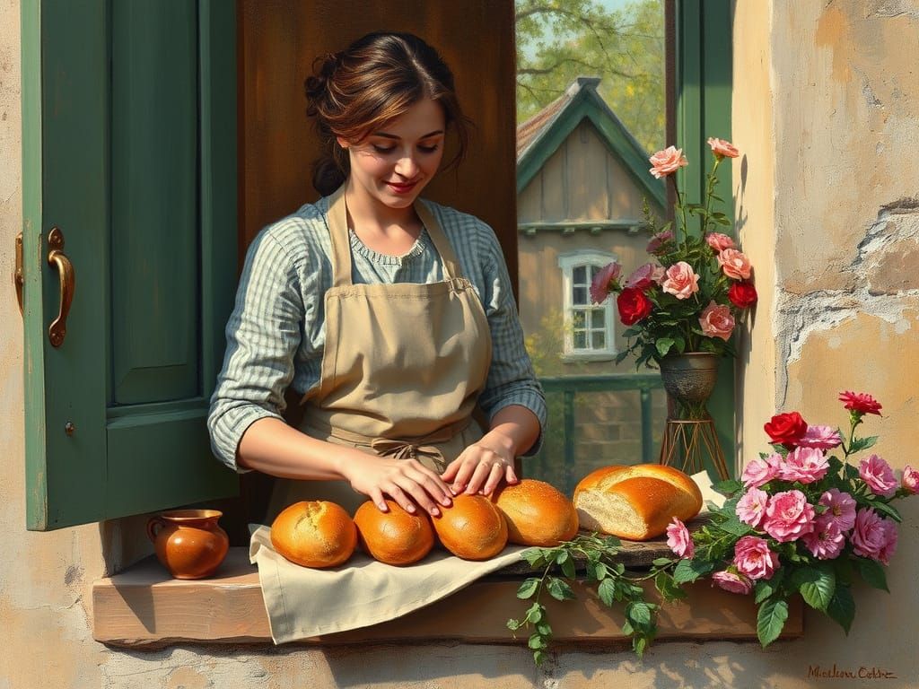 Cozy Baker's Window in Impressionist Style