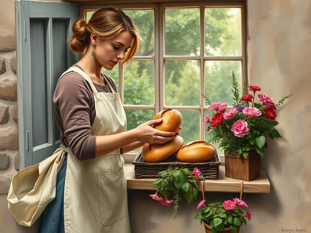 Nostalgic Baker Displaying Fresh Bread Loaves