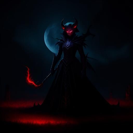 Devilish Woman with Twisted Horns in Dark Fantasy Style