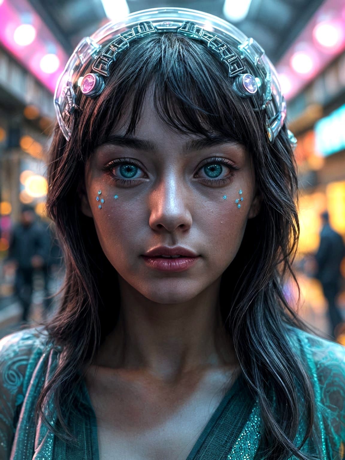 Ethereal Cyberpunk Portrait with Holographic Patterns