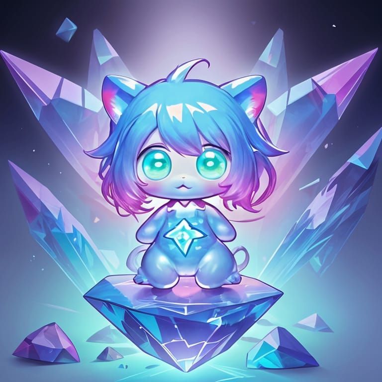 Neon Crystal Kitten: A Cute AI Creation