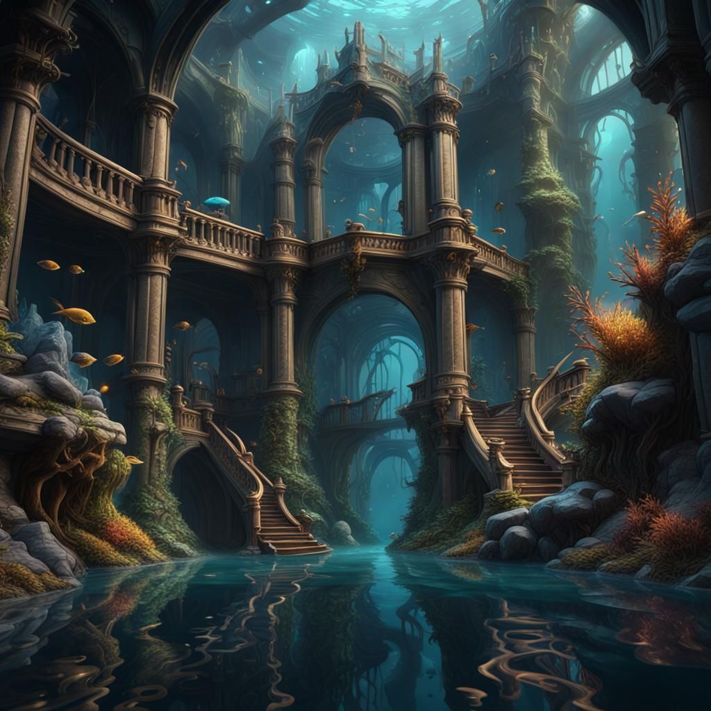 Fantastical Aquarium in Detailed Matte Painting Style