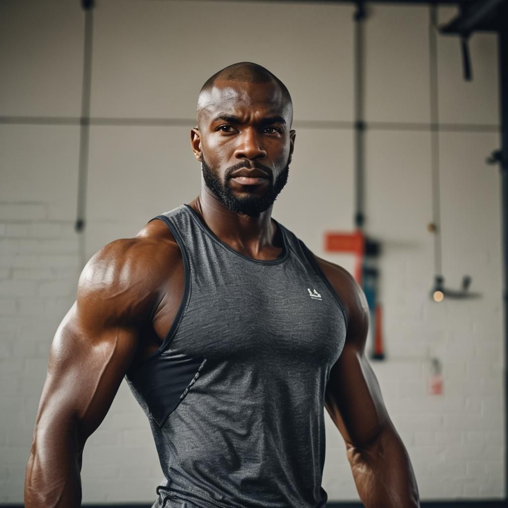 Confident Black Man Posing in Gym Portrait