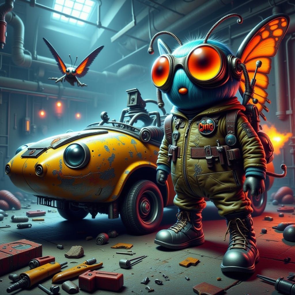 Confused Butterfly Pilot and Futuristic Vehicle