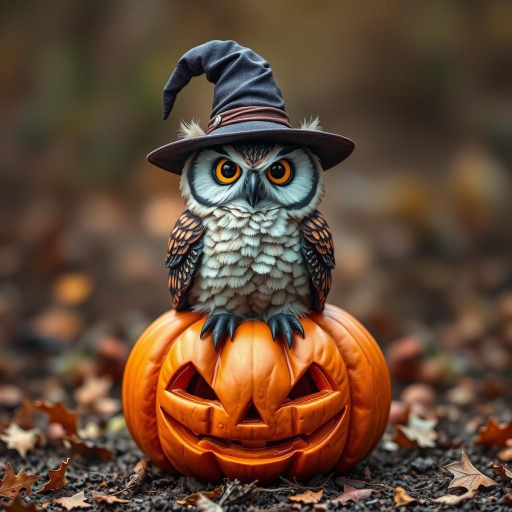 Owl Witch on Jack-o'-Lantern