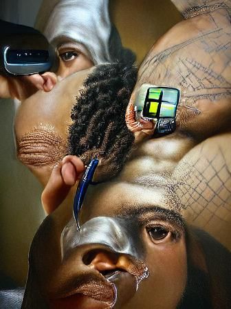 Hyperrealistic Renaissance Painting of Tech Dependence