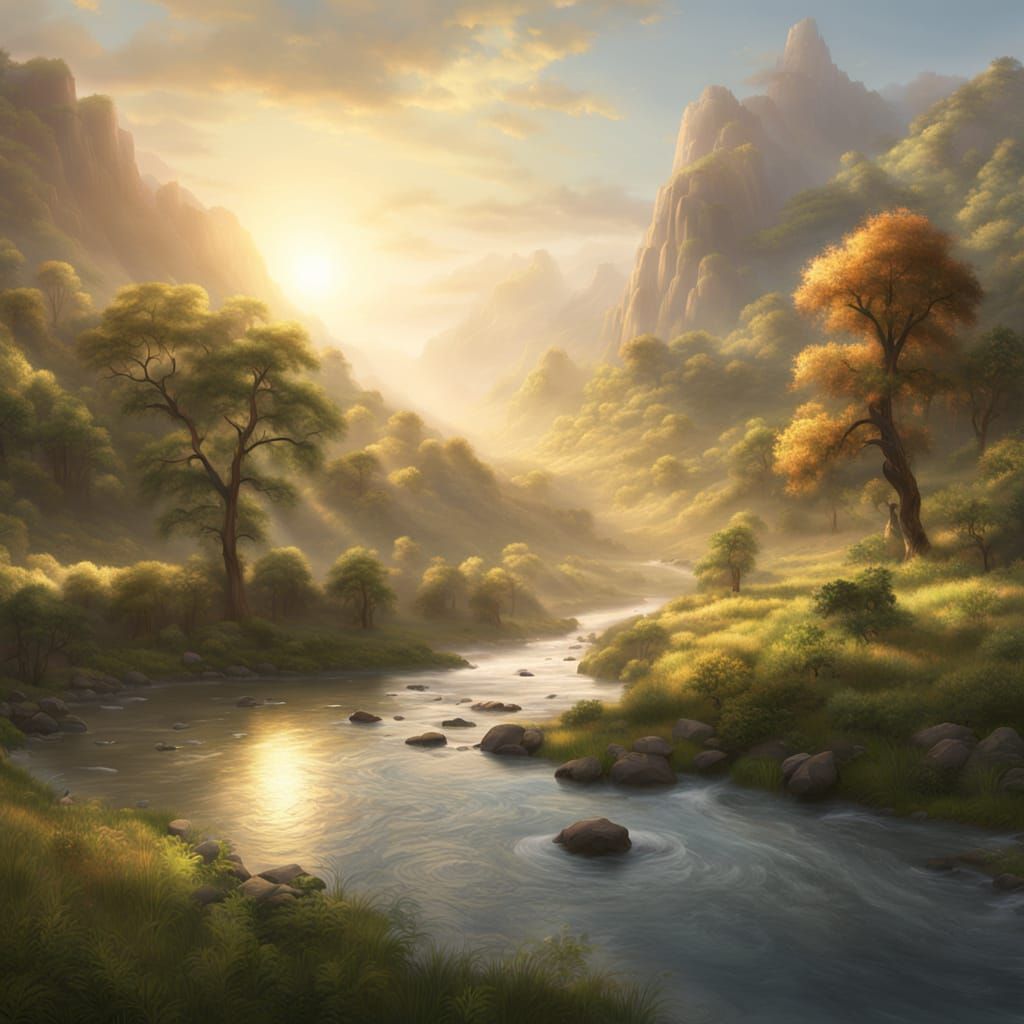 Serene River Valley at Golden Hour