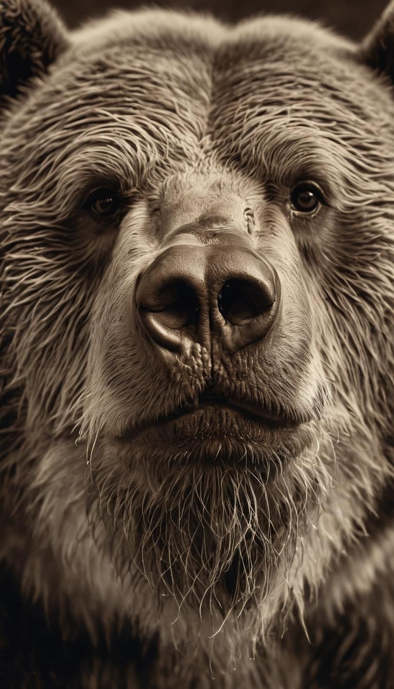 Vintage Kodiak Bear Portrait in Macro Detail