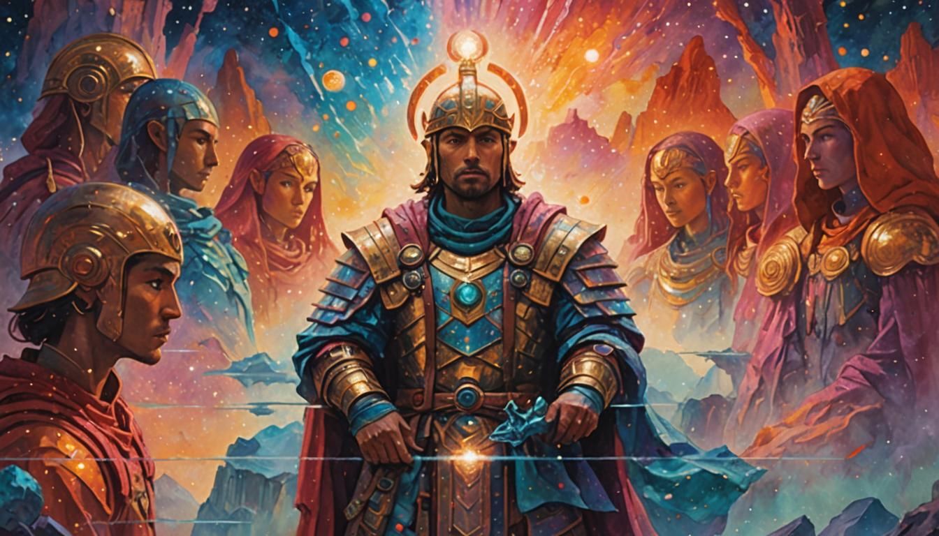 Astral Warrior Gazing at Cosmic Landscape, Fantasy Art