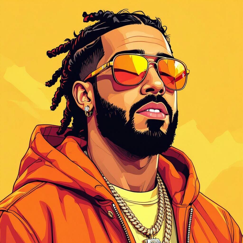 Vibrant Drake Illustration in Zesty Orange and Yellow