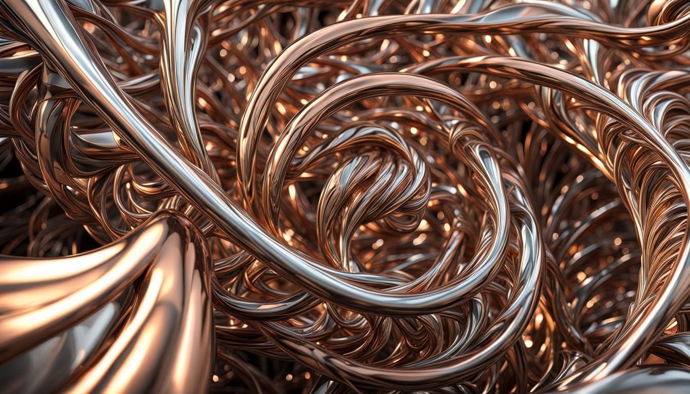 Intricate Twisted Metal Fractal Sculpture in VRay Style