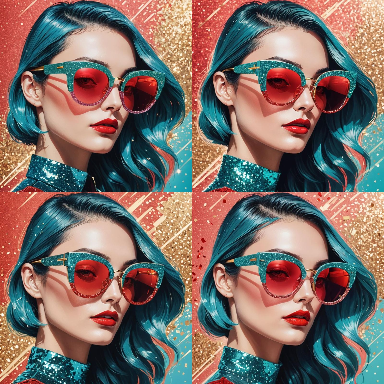 Stylish Glitter Sunglasses with Gold Accents