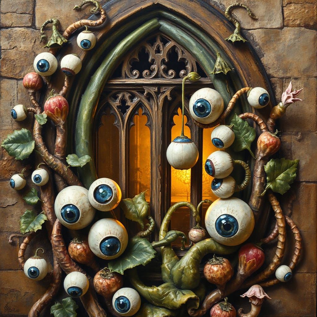 Surreal Eyeball Vines in Golden Hour Light