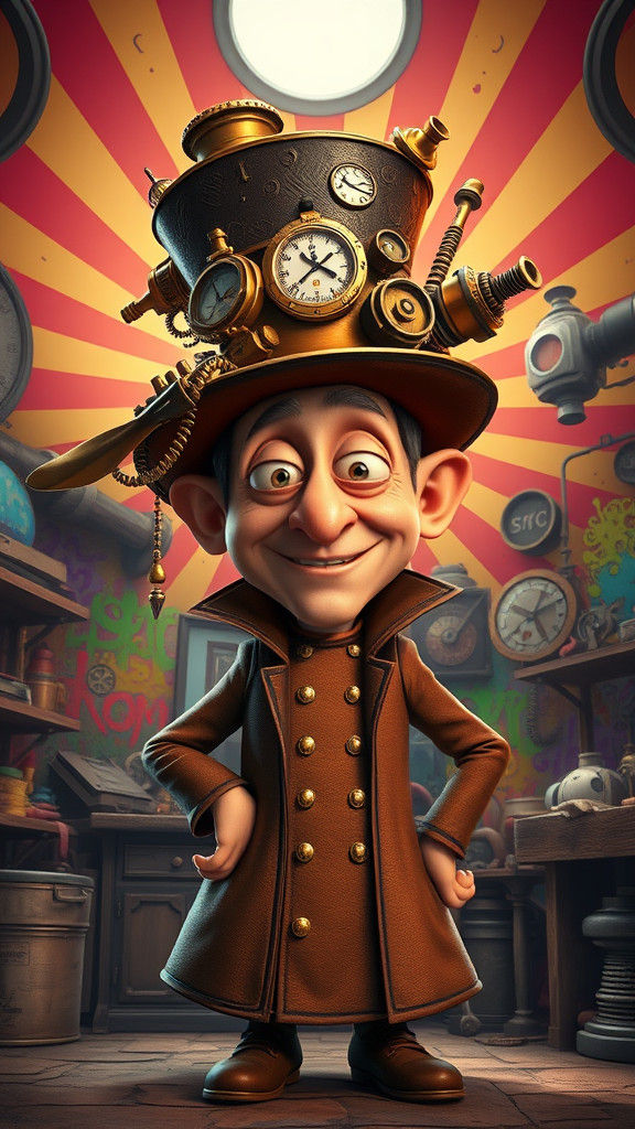 Steampunk Mad Hatter Cartoon Illustration