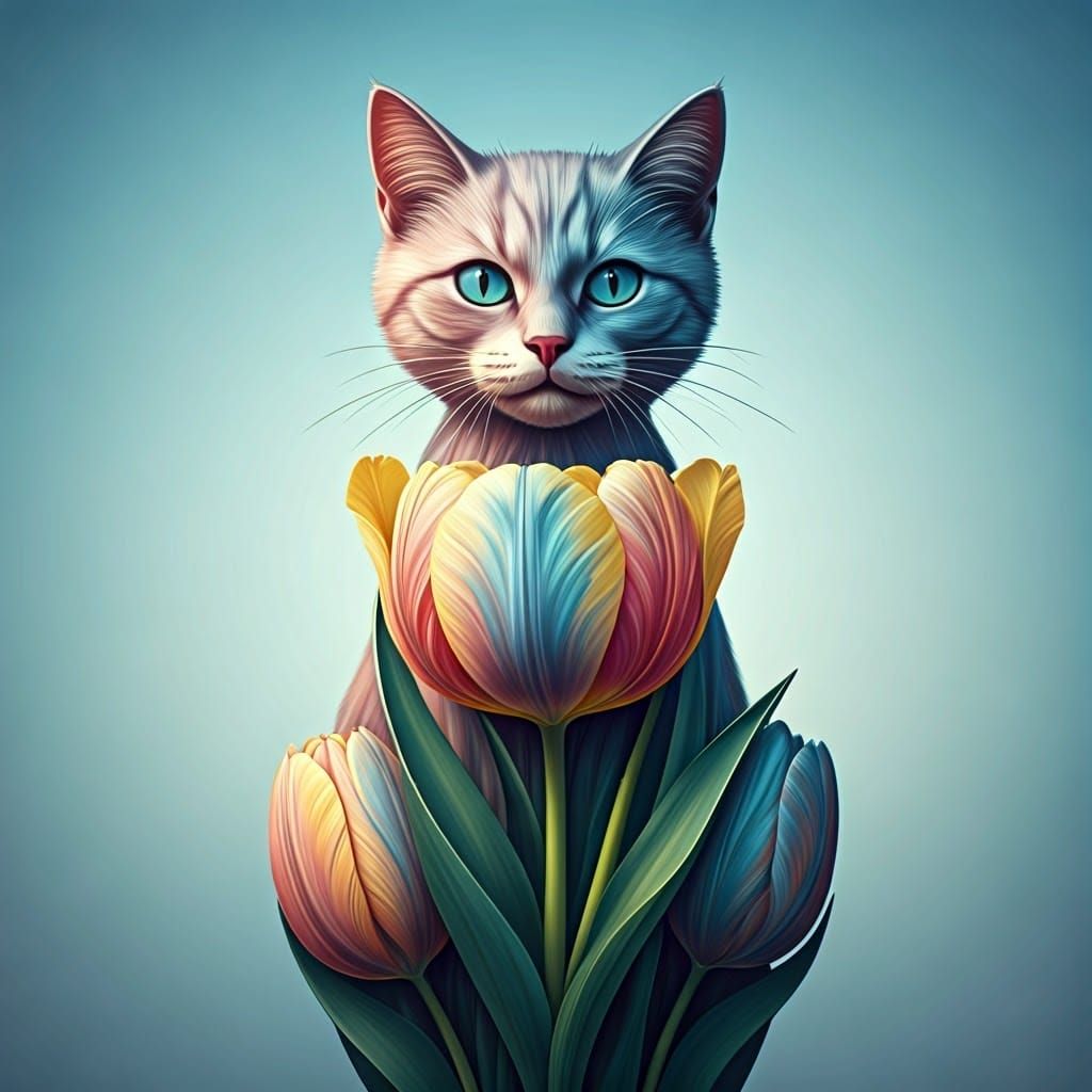 A cat made up of tulips