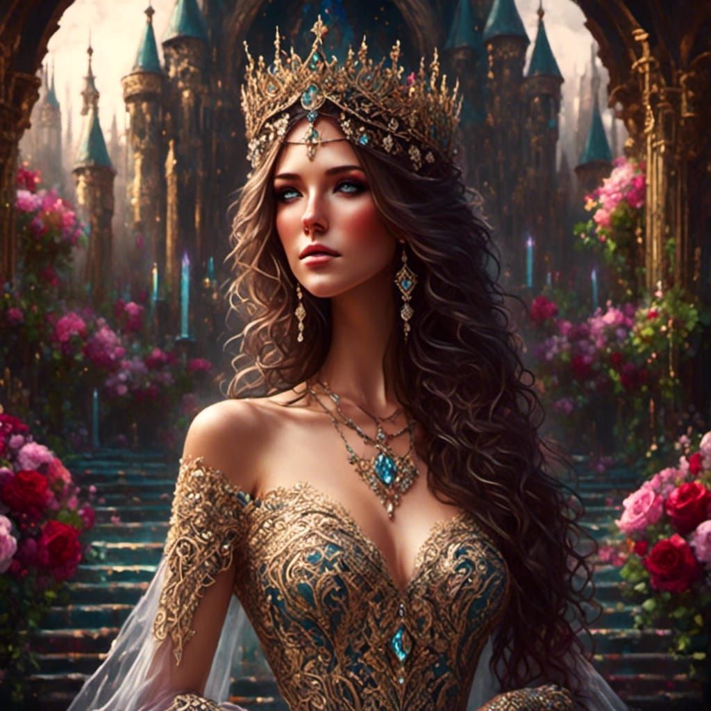 Elegant Princess in Royal Garden, Digital Art