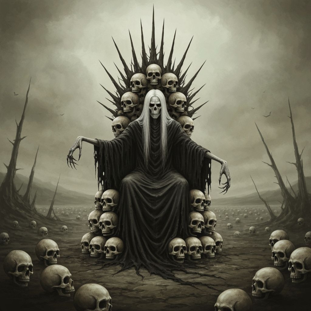 Grim Reaper on Skull Throne in Gothic Horror Style
