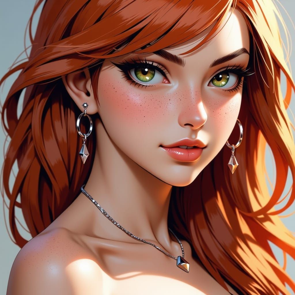 Smiling Redhead Woman Fluttering Hair in Wind