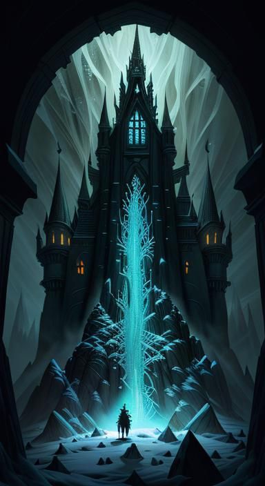 Celtic Warrior on Crystal Throne in Mystical Cavern