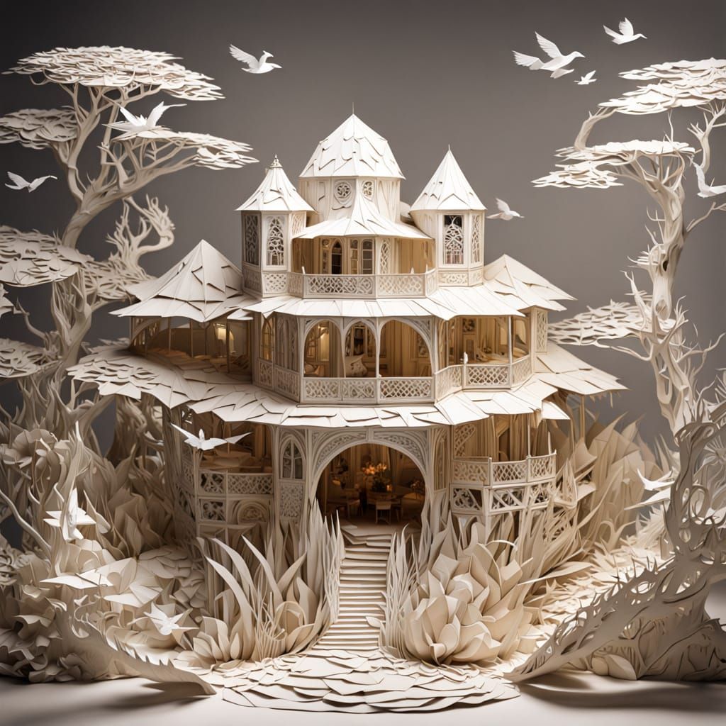Whimsical Paper World in Surrealist Style