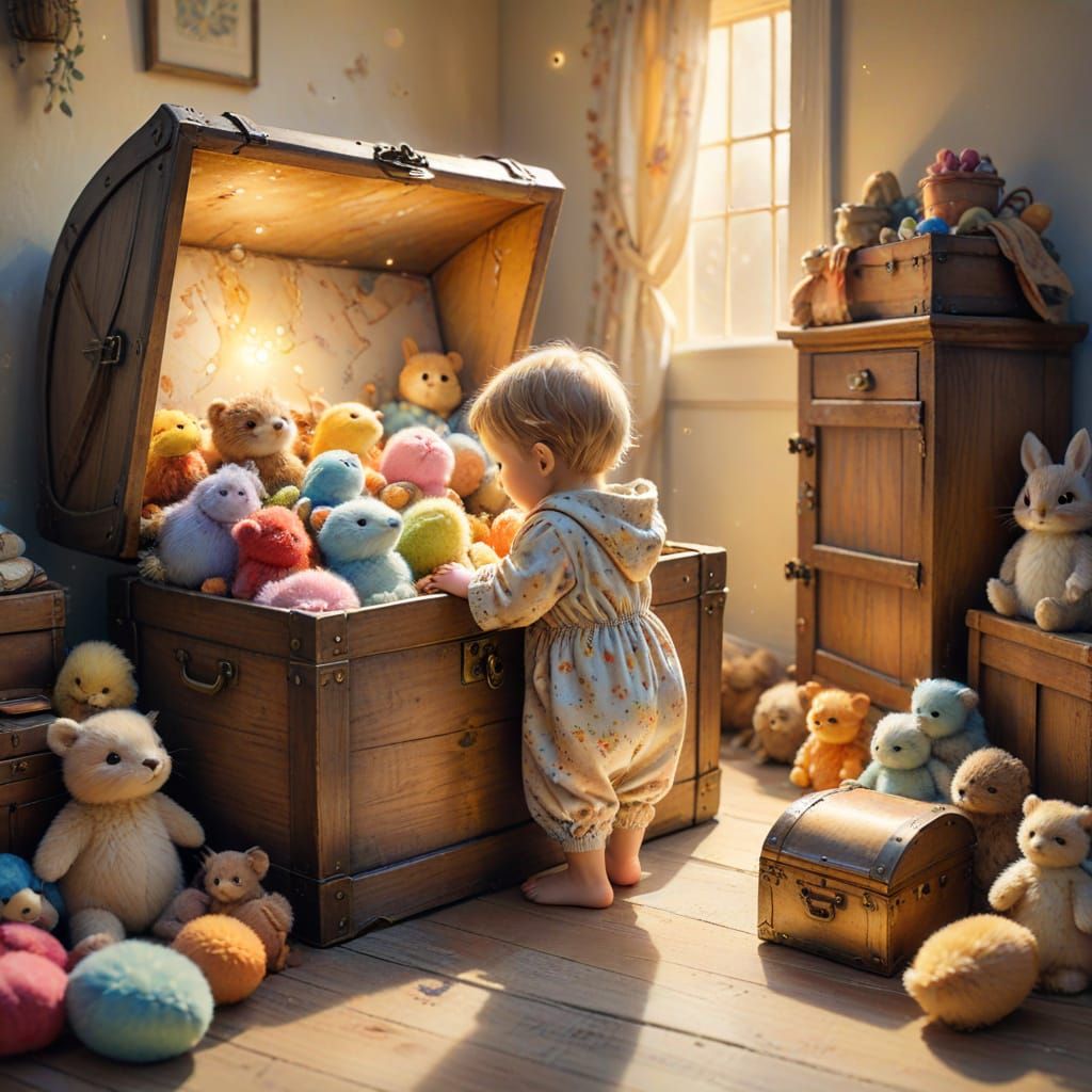 Child Finds Treasure in Whimsical Storybook Scene