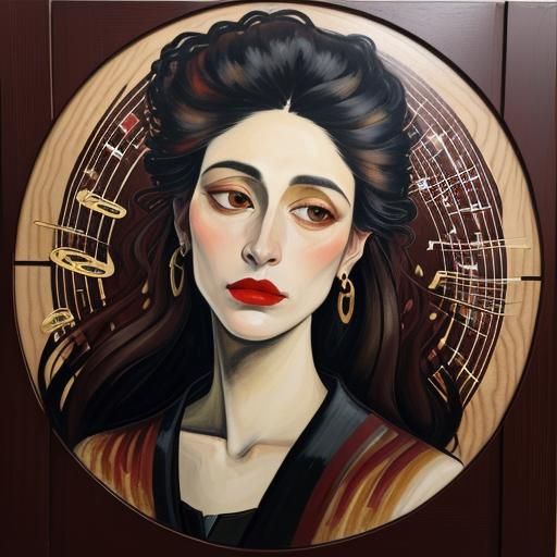 Vampire Portrait with Music Notes in Expressionist Style