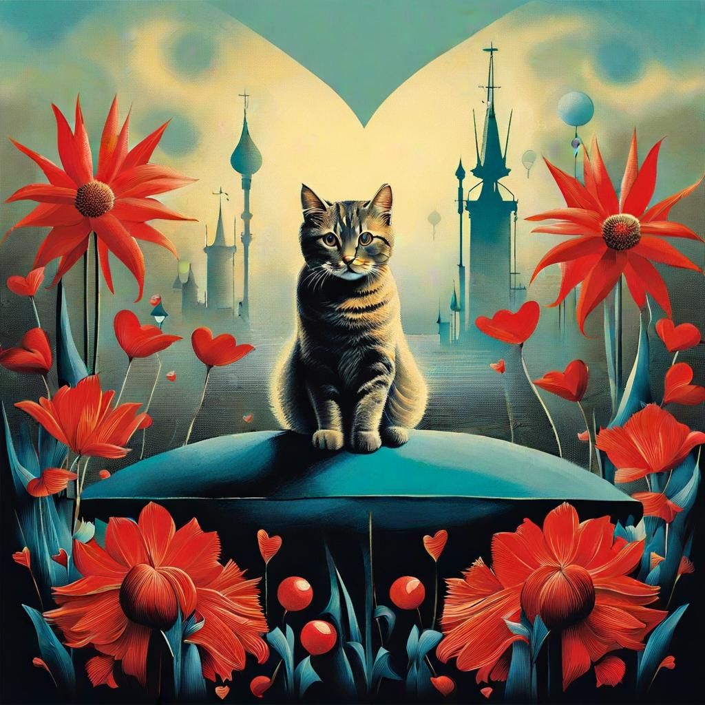 Cat on Pillow in Surrealist Style