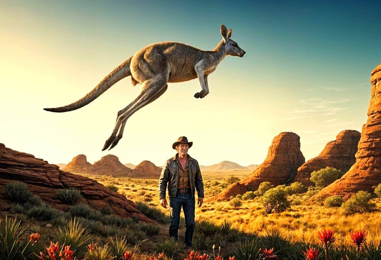 Kangaroo Soaring Over Crocodile Dundee in Australia