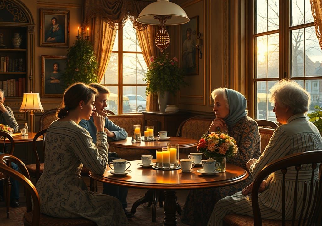 Cozy Cafe Scene in Watercolor Style