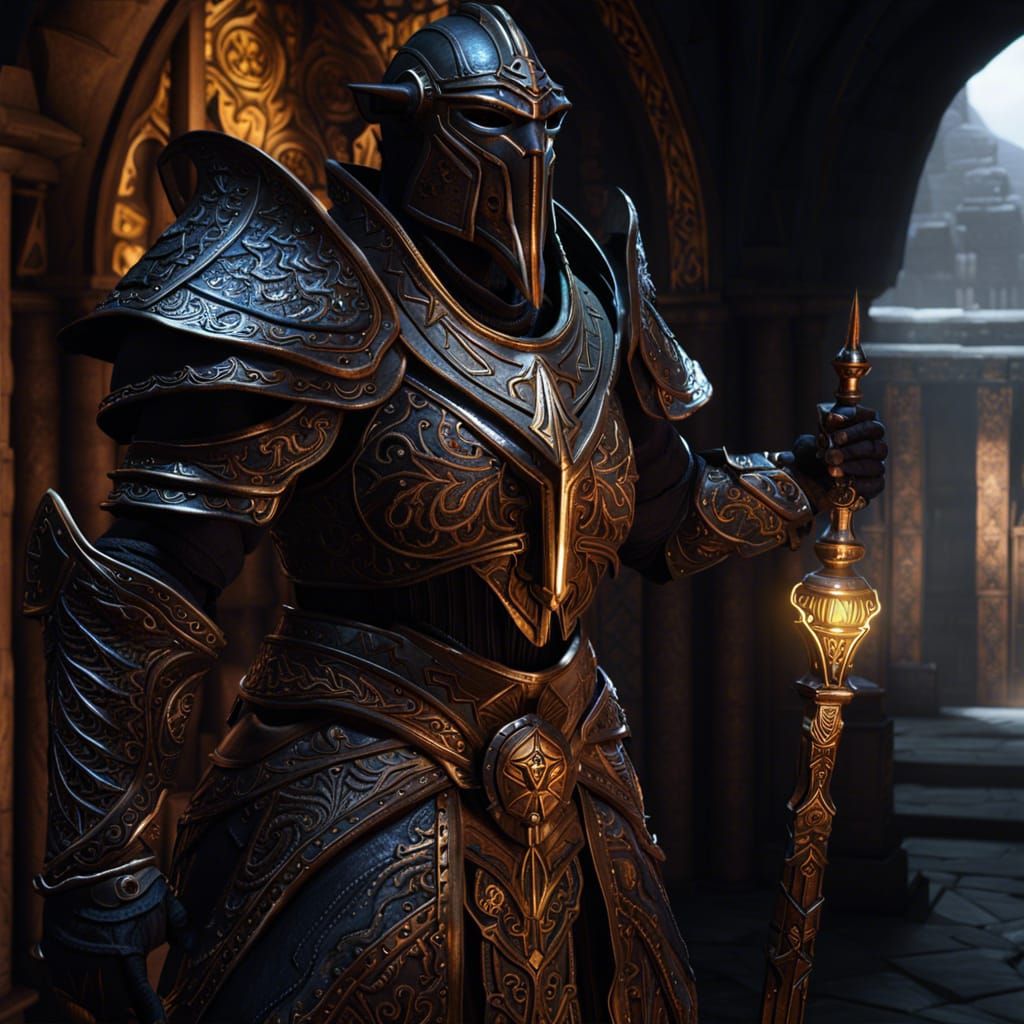 Hyperdetailed Dwemer Guard in Dark Fantasy Style