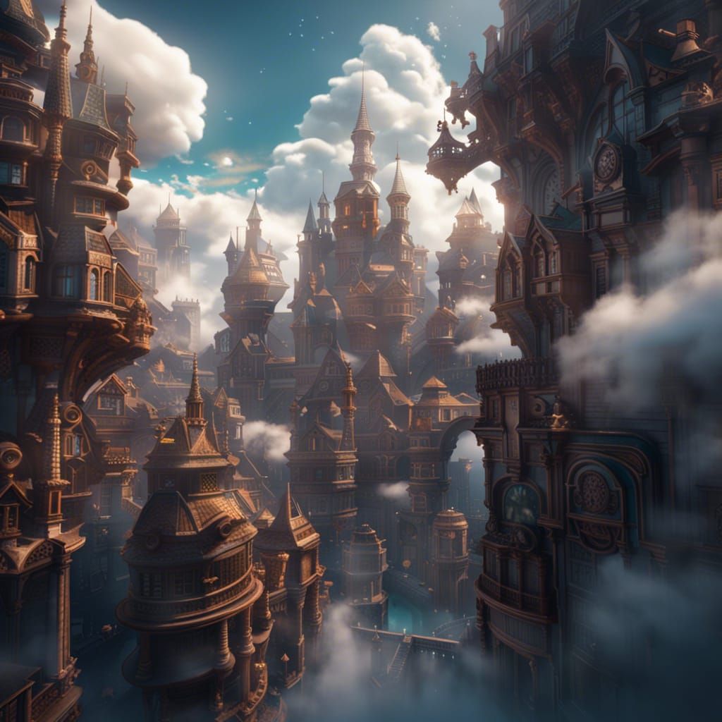 Fantastical City Made of Clouds: Digital Art