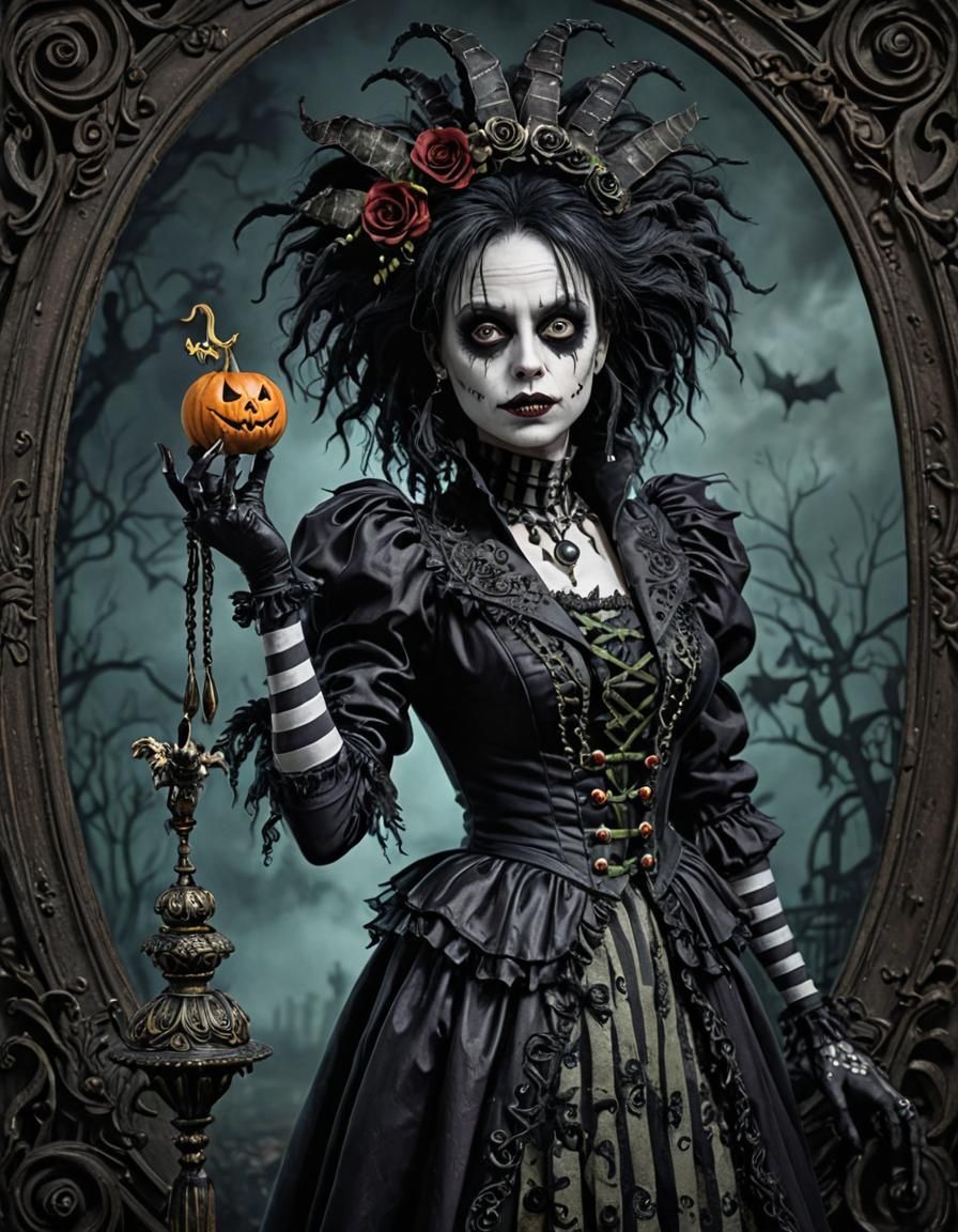 Beetlejuice's Lydia Deetz in Dark Fantasy Style