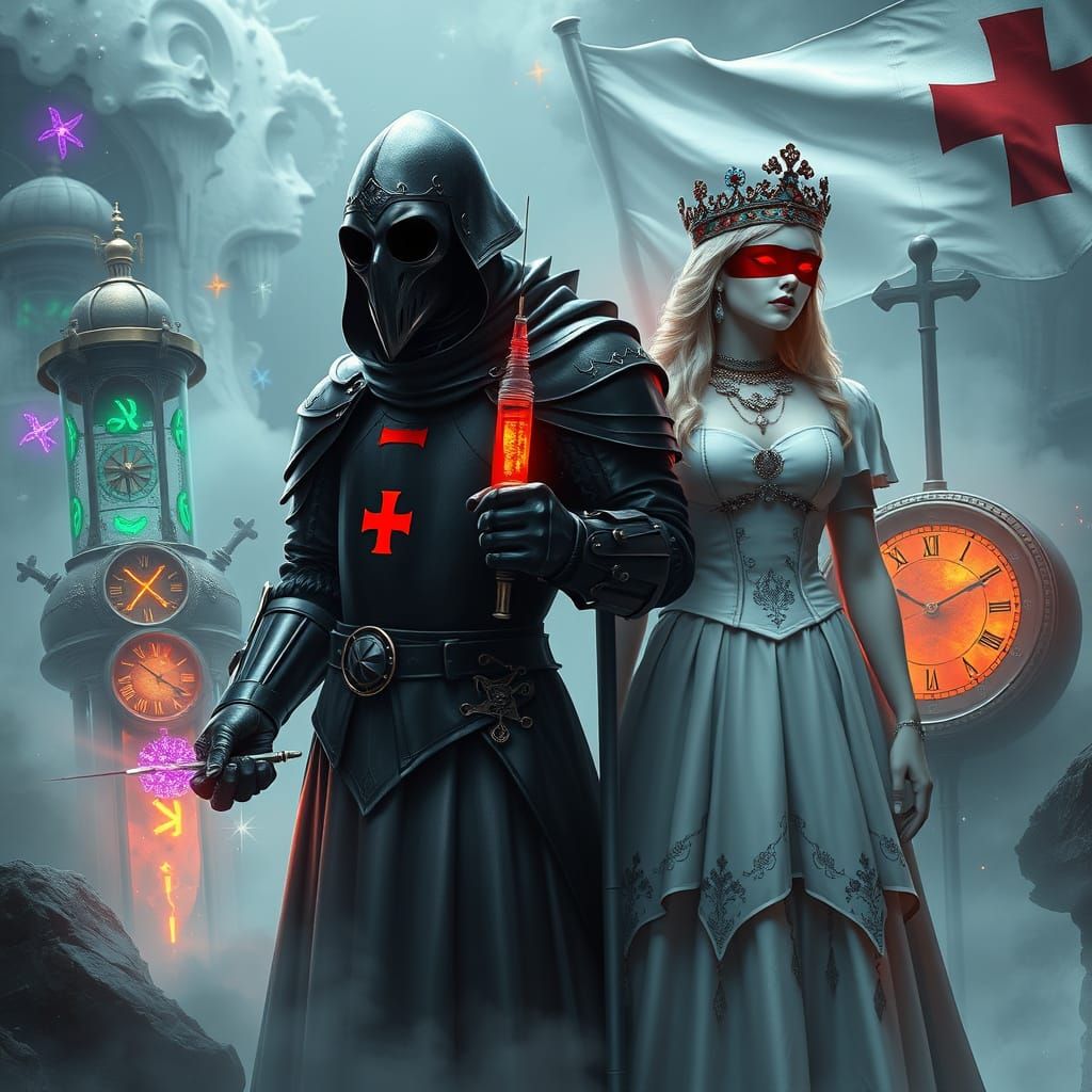 Plague Doctor and Albino Nurse in Mystical Realm