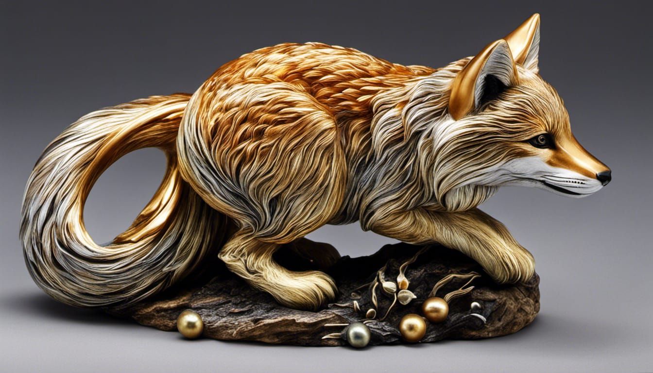 Blown Glass Fox Family in Sci-Fi Setting