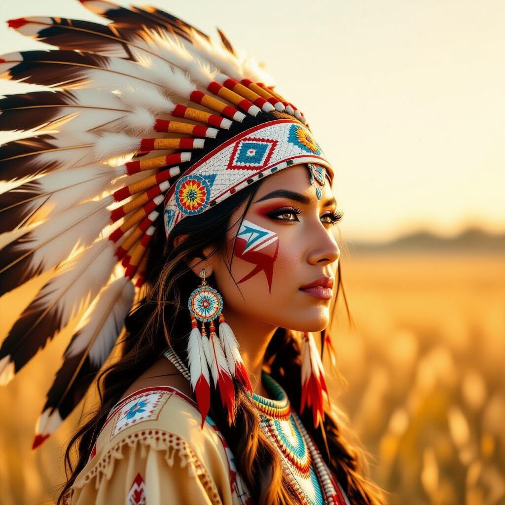 Native American Woman Portrait in Impressionist Style