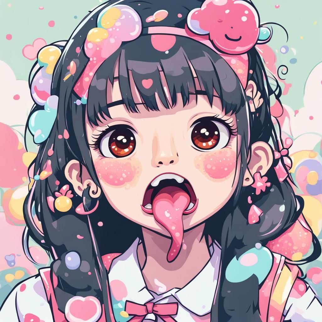 Cross-Eyed Kawaii Woman Sticking Tongue Out