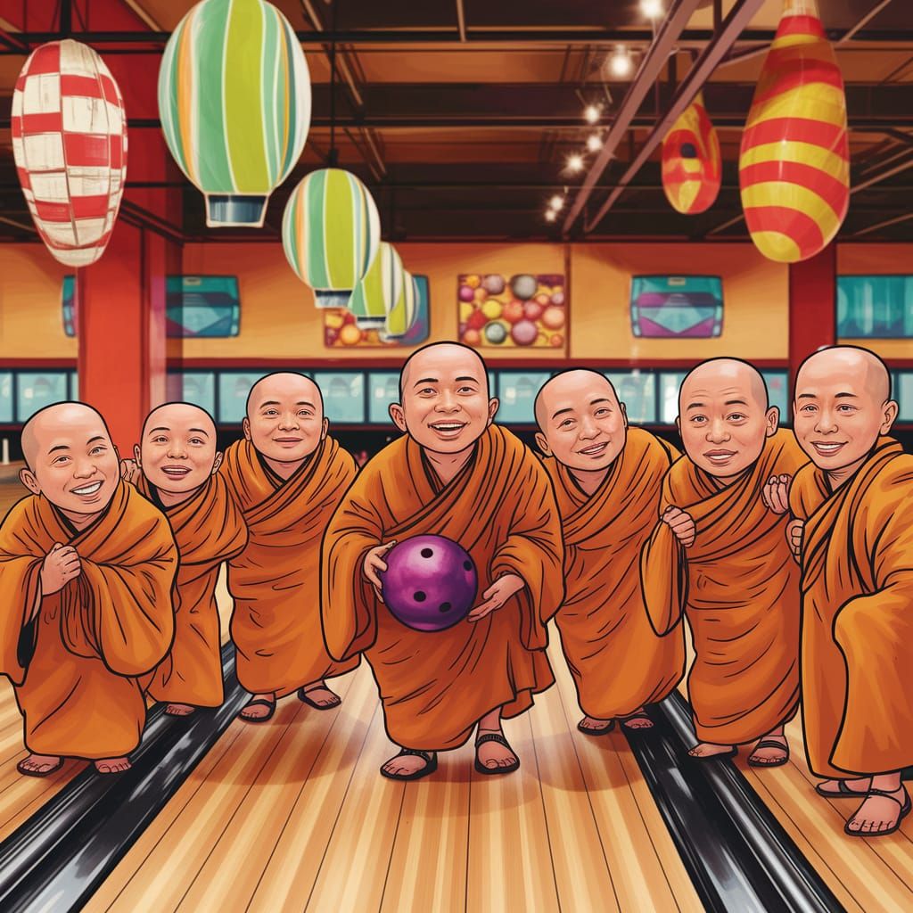 Monk Friends Enjoy Bowling Night