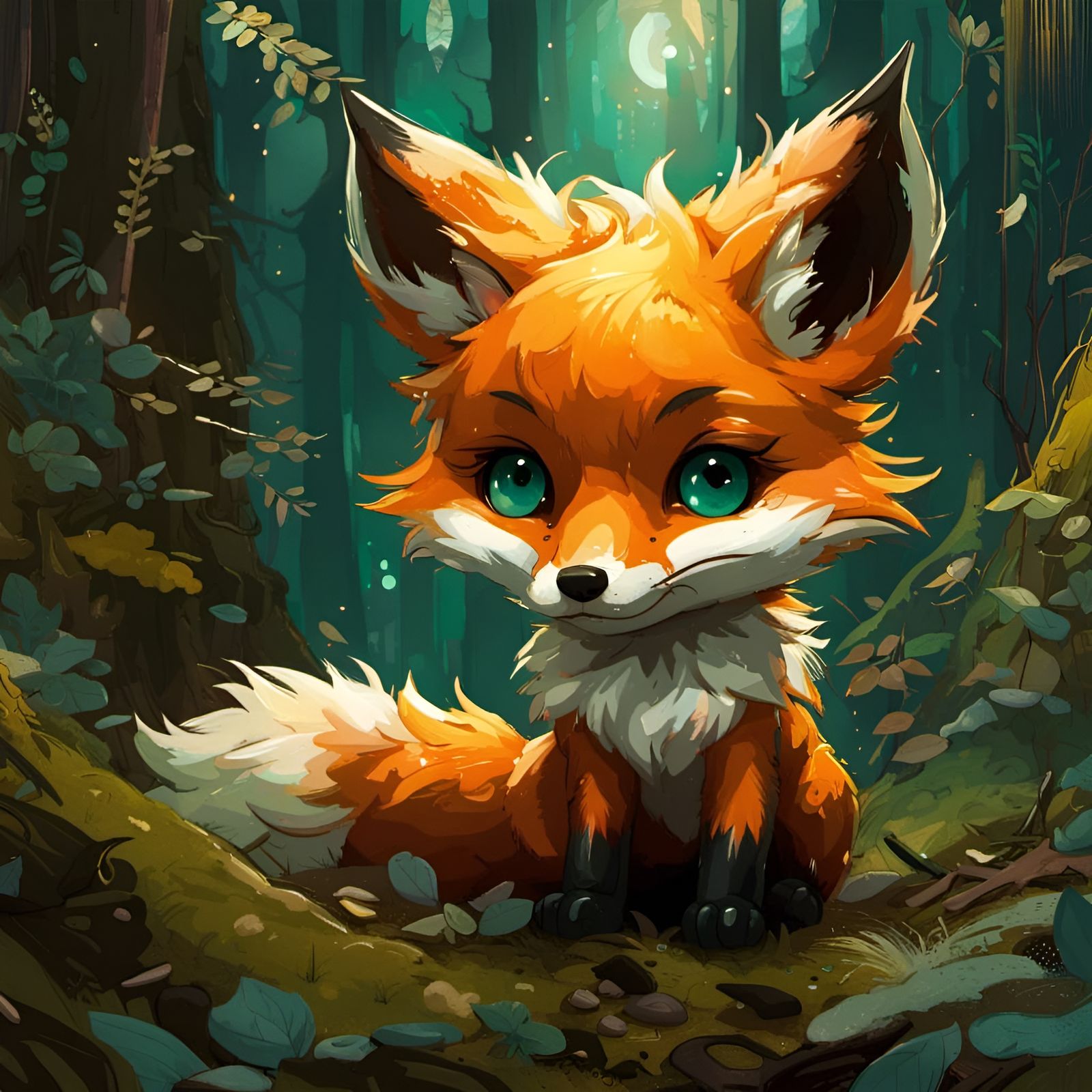 Cute Chibi Fox in Forest, 3D Render