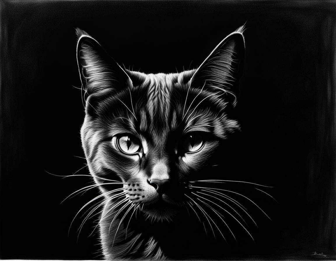 Hyperdetailed Charcoal Silhouette of a Cat