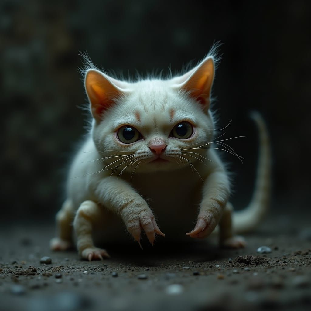 Surreal Cat-Crab Hybrid in Dark Biomechanical Style