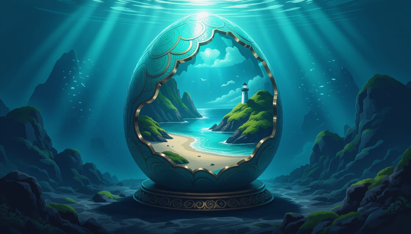 Shimmering Dragon Egg with Miniature Island