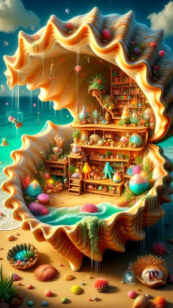 Whimsical Seashell Market on the Beach