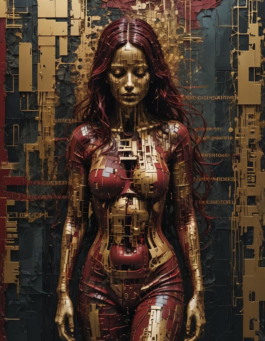 Melancholic Woman Dissolving in Byzantine Industrial Digital...