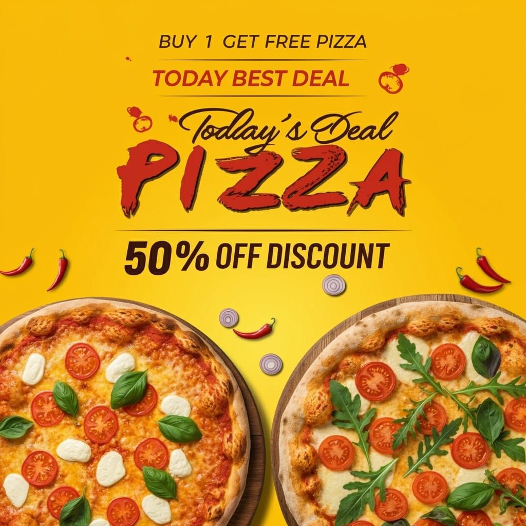 Eye-Catching Pizza Poster in Vibrant Yellow and Bold Typogra...