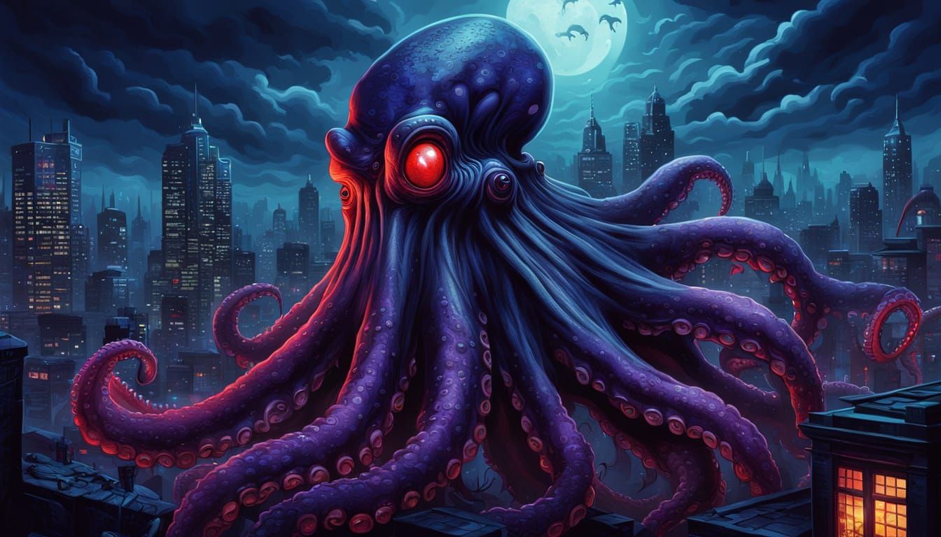 Vampire Octopus Airbrush Art in Comic Book Style