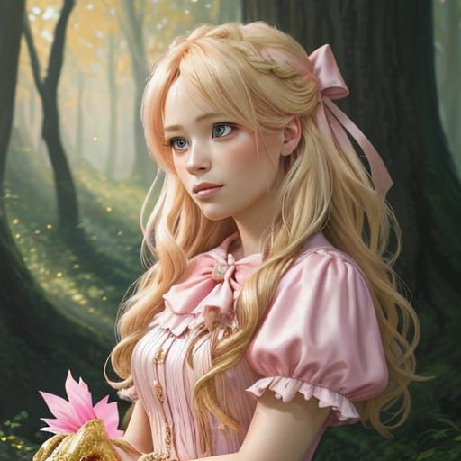 Girl in Magical Forest: Vibrant Oil Painting