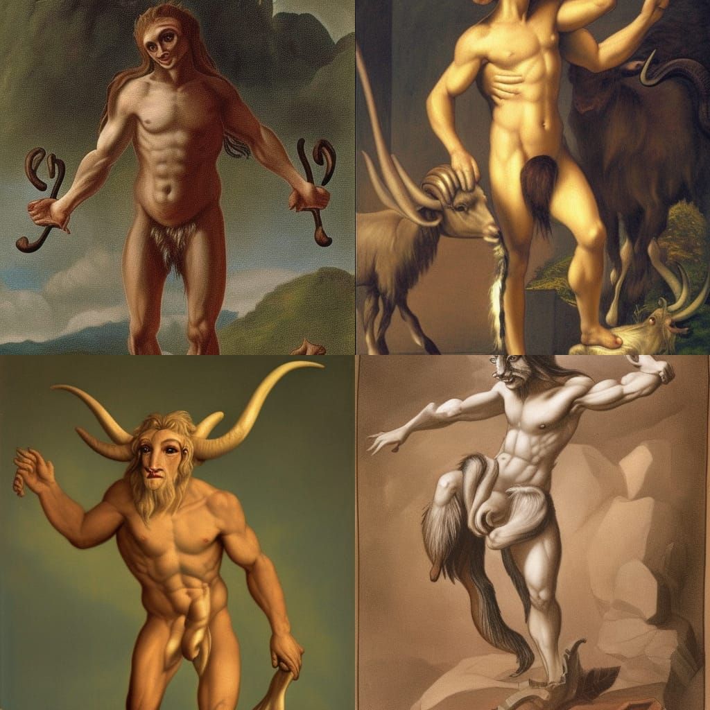 Mythological Satyr Creature with Goat Legs and Horns