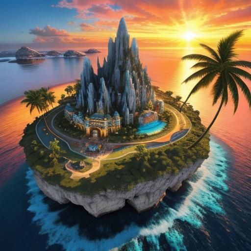 Floating Oasis Paradise Island: Maximalist Art